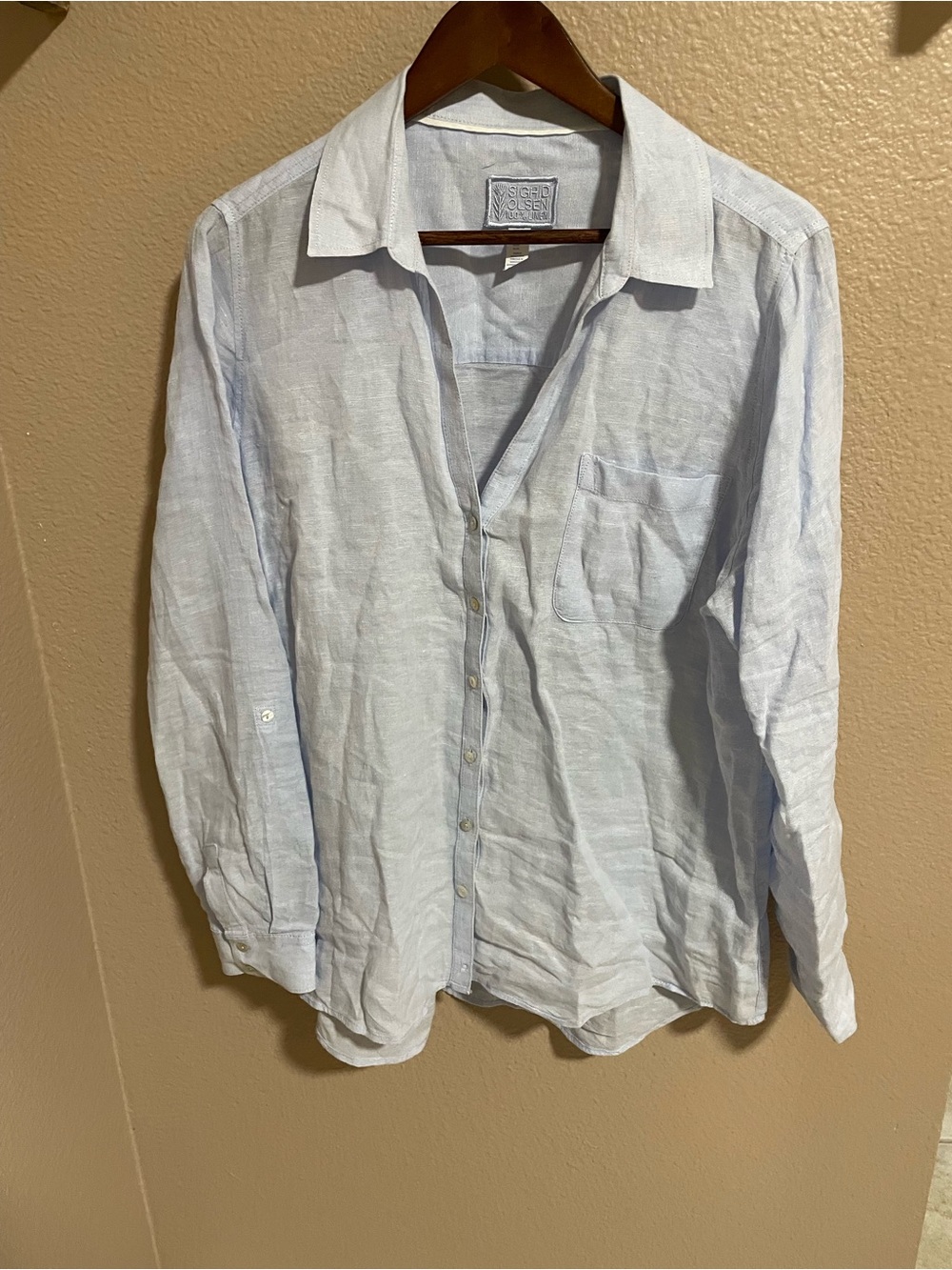 Sigrid Olsen Light Blue Linen Button-Down Shirt